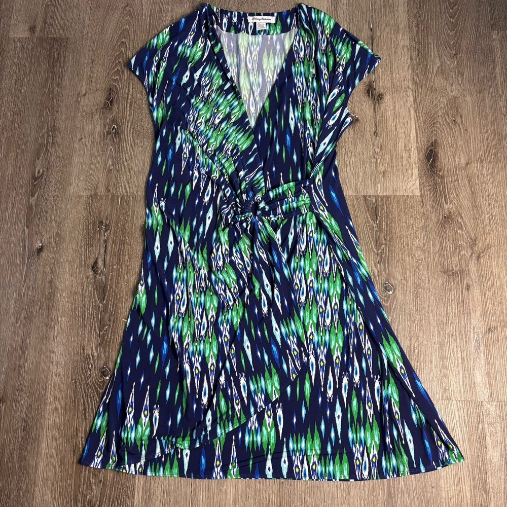 Tommy‎ Bahama Clara Expedition XL Cuff Sleeve Faux-Wrap Island Navy Jersey Dress